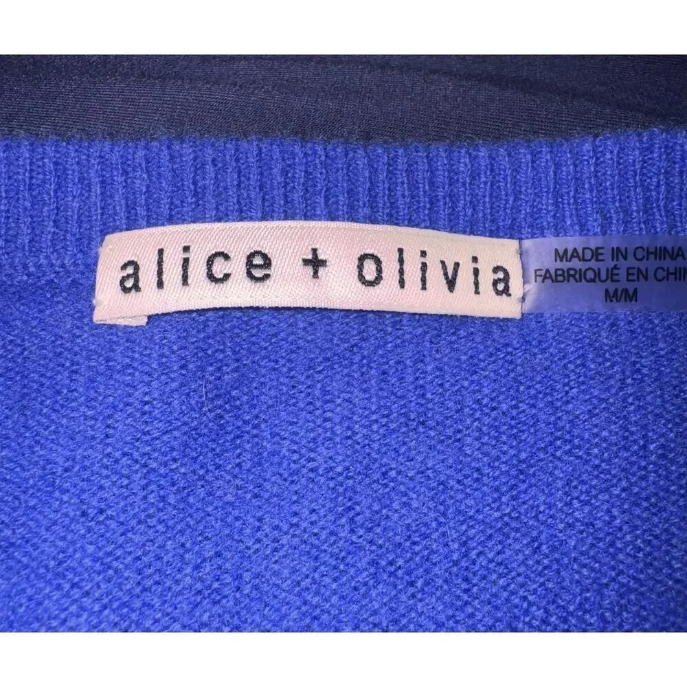 Alice + Olivia Womens Black Sapphire Blue Striped Sweater 99% Cashmere Size M